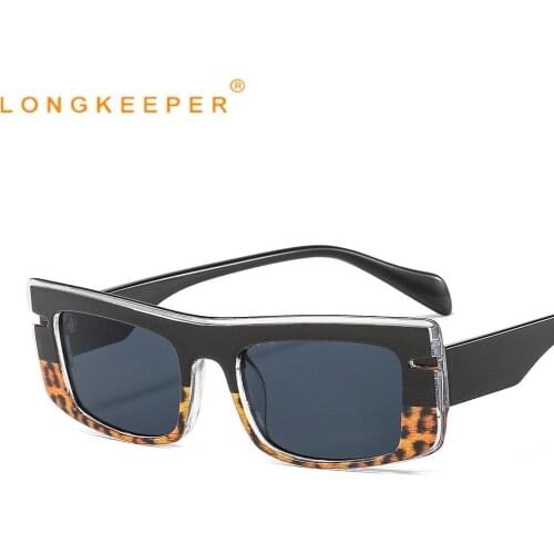 LongKeeper Vintage Rectangle Sunglasses Women Men 2021 Trend Black Leopard Square Sun Glasses Ladies UV400 lentes de sol mujer