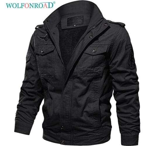 WOLFONROAD Winter Outdoor Warm Jacket Mens Thermal Fleece Lined Jackets Military Army Pilot Cargo Jackets Overcoat Hiking Coats