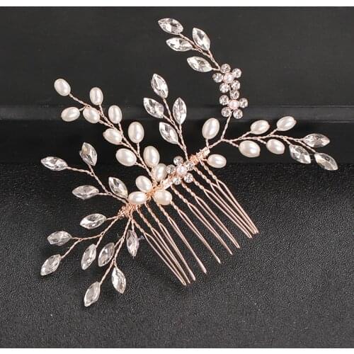 Pearl Rhinestone Comb Hair Accessories Hair Jewelry For Women Elegant Wedding Accessories Rose Gold Head Jewelry