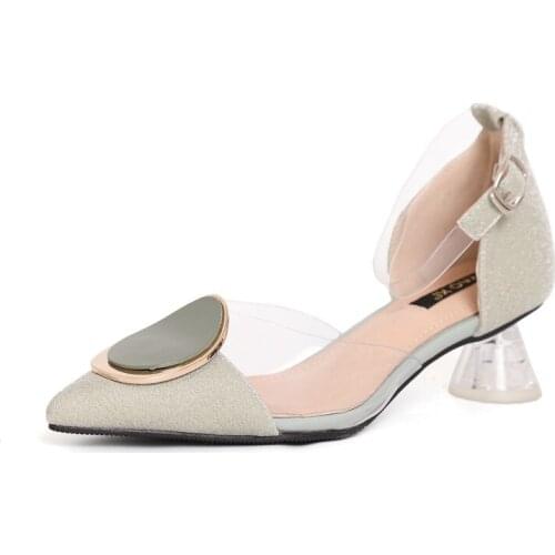 High Heels Shoes 2019 Summer new Pointed Toe Metal Decoration Womens Pumps Casual Buckle Strap Classics Pumps