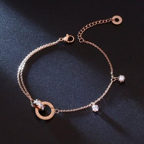 Wukaka Titanium Steel Woman Bangle With Stone Stainless Steel Roman Number Bracelet For Woman Big Brand Design Jewelry