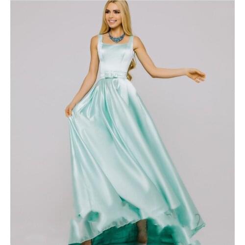 Elegant Prom Dress A-Line Mint Green Sleeveless Satin 2021 Spaghetti Strap Evening Party Gowns Floor Length Charming Backless