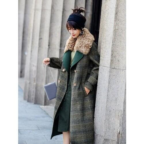 Real Coat Female Winter Wool Fur Collar Woolen Coats and Jackets Women Korean Long Jacket MY