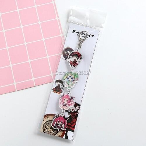 10 pcs/lot Anime DATE A LIVE Acrylic Keychains keyrings Tokisaki Kurumi Yoshino Key chain Bag accessories pendant Key Ring
