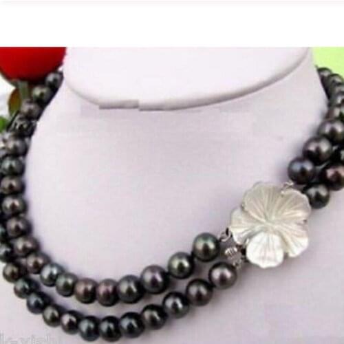100% Natural jewelry AAA 8-9mm tahitian black natural pearl necklace 18-19" Mabe Clasp