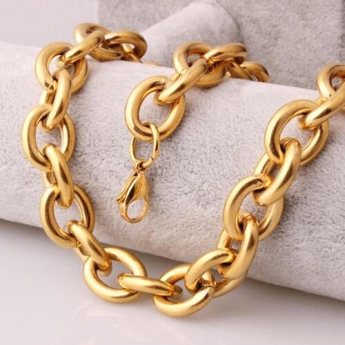 11/13/15mm New Arrive Gold Tone Strong O Oval Link Chain Stainless Steel Mens Womens Necklace Or Bracelet Bangle 7-40inch