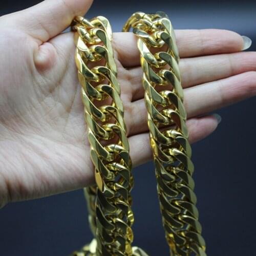 11-19mm Mens Necklace Stainless Steel Curb Cuban Link Chain Gold Color Male Jewelry Gifts for Men