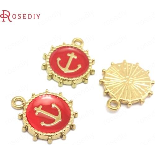20PCS 17x14MM 21x18MM Champagne Gold Color and Red Color Zinc Alloy Oil Paintings Anchor Charms Pendants Jewelry Making Supplies