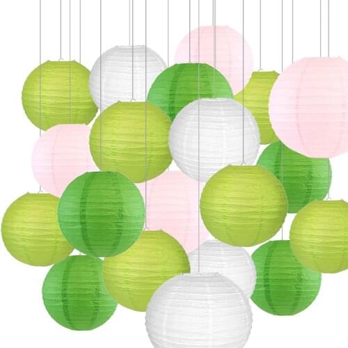 20 pcs Romantic Theme Paper Lantern 10" 12” 14" Lampion for Wedding Party Green Pink White Paper Ball for Hanging Decor Favor