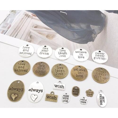 20Pcs Words Charms Pendants DIY Jewelry Making Alloy Findings Accessory For Necklaces Earrings