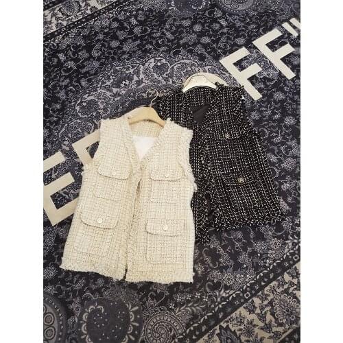 2021 Fashion Early Autumn New Wool Single-row Buckle Nail Bead Sleeveless Pocket Decoration Coats Jackets Womens Clothing Vests