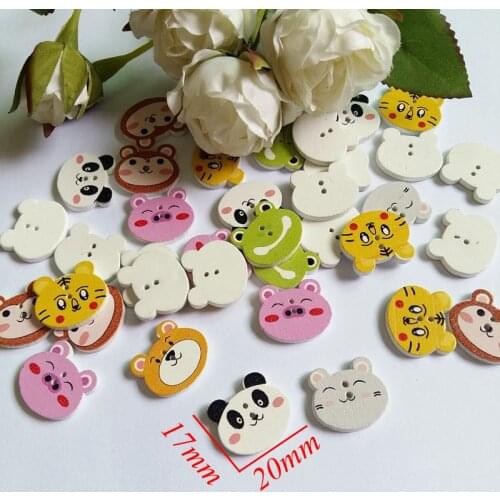 50pcs/Bag Mix Animal head Series 2 Holes Wooden Buttons Of DIY Scrapbooking Patchwork Sewing for Crafts / Home Decoration