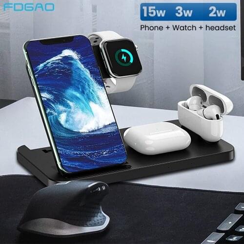 Foldable 20W Wireless Charger 4 in 1 Qi Fast Charging Dock Station For iPhone 12 11 XS XR X 8 Apple Watch SE 6 5 4 3 AirPods Pro