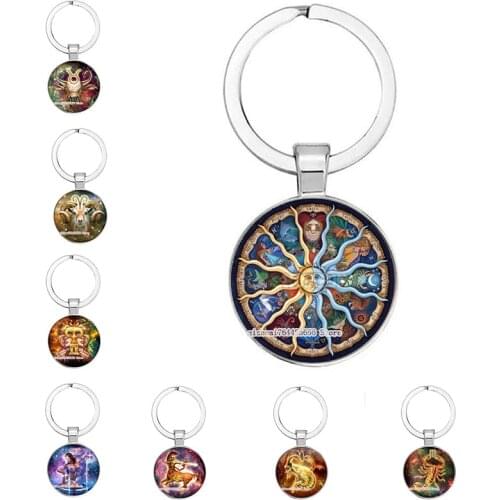 New 12 Constellation Keyring Zodiac Sign Key Chain Pendant Jewelry Libra Aries Leo Holder Fashion Keychain Birthday Gift