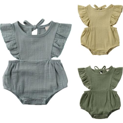 Baby Bodysuit 2020 Newborn Baby Girl Clothes Ruffle Sleeveless Jumpsuit Bodysuit Summer Outfit 0-12M