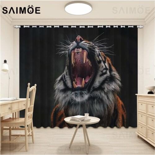 Wild Tiger Curtains African Lion Roar Curtains For Room Hall Animal Teeth Living Room Bedroom Curtain Decor Ultra Micro Shading