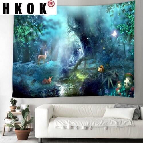 HKOK Fairy Forest Wonderland Tapestry Hanging Covering Rugs Background Cloth Beach Mat Blanket Art Bedroom Living Home Decor