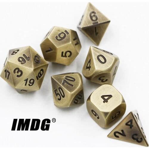 IMDG 7pcs/set Creative RPG Game Dice Polyhedron Metal Dice DND Plating Ancient Bronze Digital Game Dice