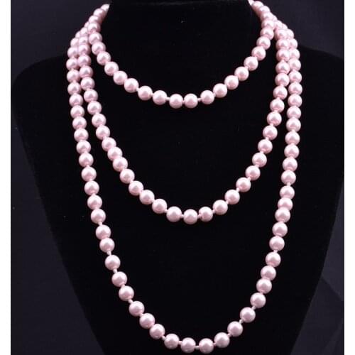 Imitation Pearl 8mm Necklace Multilayer 1.5M Multicolor Exquisite Temperament Pearl Glass Loose Beads Sweater Chain Jewelry
