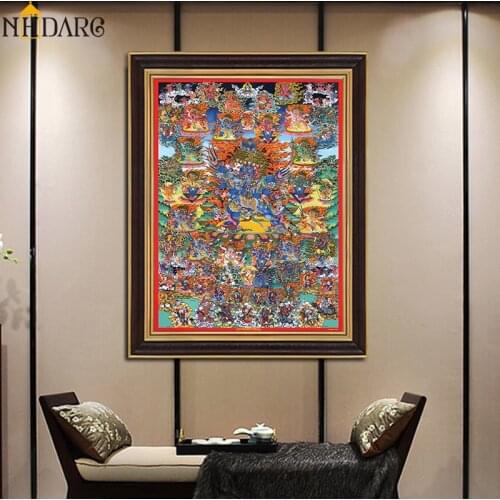Modern India Chinese Religion Style Buddha Painting Thangka Canvas Print Painting Poster Art Wall Picture for Hallway Home Decor