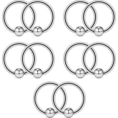 10PCS 316L Surgical Steel Captive Bead Rings Nose Belly Eyebrow Tragus Lip Ear Nipple Hoop Ring BCR 16G 6MM/8MM/10MM/12MM