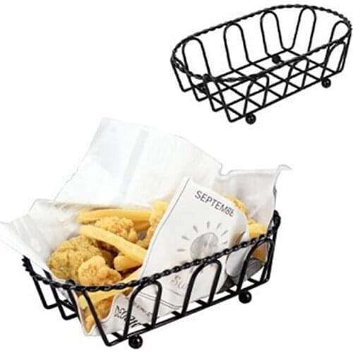 Creative French Fries Basket Rectangular Food Grade Tray Fast Food Bread Plate Black Iron Kitchenware Fried Chicken Basket 1Pcs