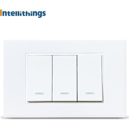 Intellithings Tuya Smart WiFi Light Switch Luxury Wall Push Button 1 2 3 Gangs Neutral Required Alexa Google Home Voice Control
