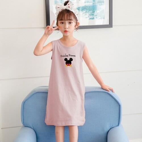 Disney Mickey Girl Nightdress Baby Pajamas Cotton Mother And Daughter Nightgown Kids Home Dress Women Ladies Summer Sleepwear