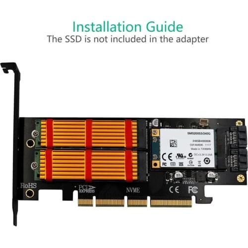 Upgrade Version 3 in 1 Msata and M.2 NGFF NVME SATA SSD to PCI-E 4X and SATA3 Adapter with Heatsink