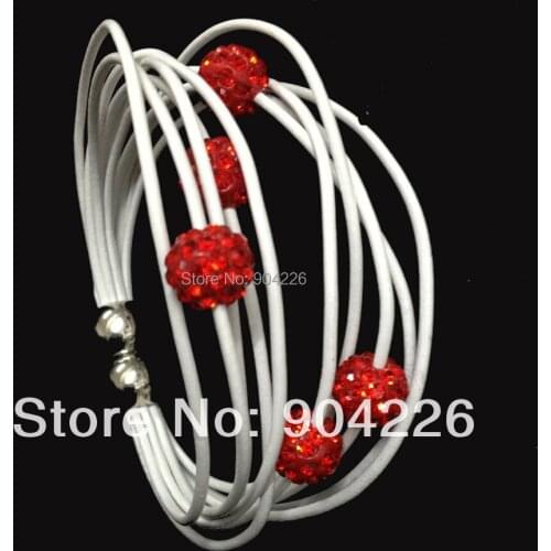 Wholesale magnetic clasp 20 bracelets Genuine leather jewelry shamballa beads bracelets free shipping