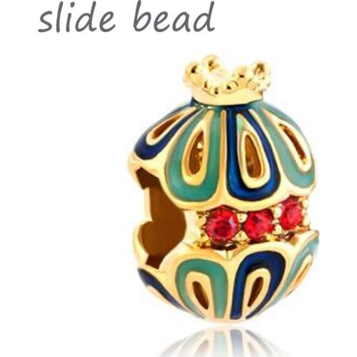 Fit Pandora charm bracelets Gold Snow White King Crown Filigree Faberge Egg Lucky Charm Bracelet Beads for jewelry making