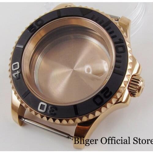 Rose Gold Coated 41mm Polished Watch Case Sapphire Glass Fit ETA 2836 MIYOTA MINGZHU 2813 Movement
