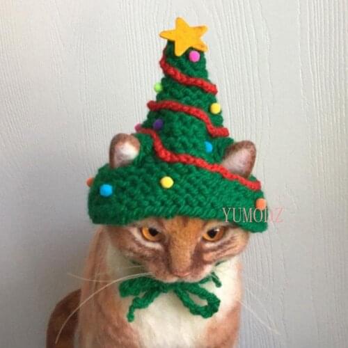 Christmas Pet Hat Winter Knitted Christmas Tree Model Hat Dog Cat Costume Santa Claus Hat for Cats Dogs Puppy Christmas Decor