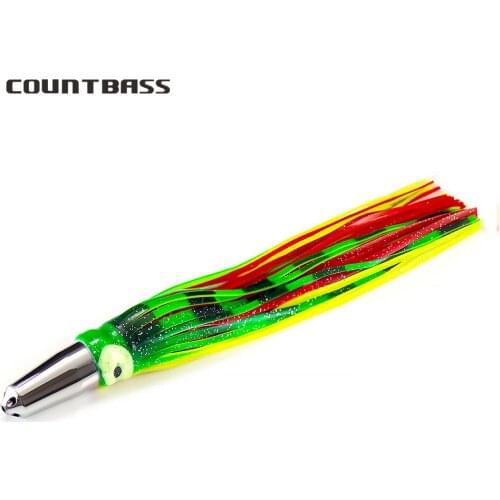 7.8oz Countbass Jet Head Trolling Fishing Lures, Brass Bullet with Squid Skirt, Tuna Wahoo Marline Sailfish Kinfish