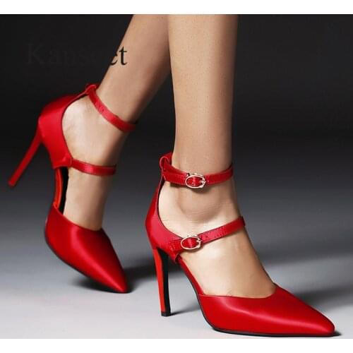 Kanseet Wedding Party Prom Red Black High Heel Women Sandals Sexy Pointed Toe Shoe 2021 New Summer Footwear Female Shoes Size 43