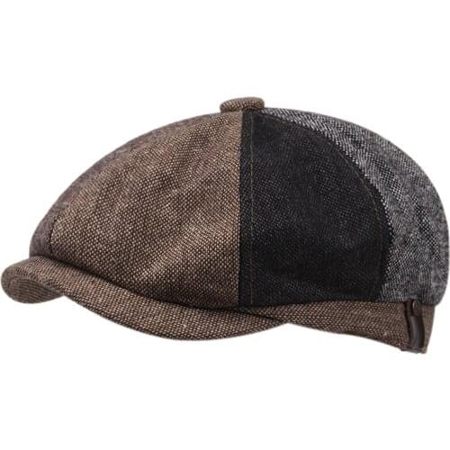 Patchwork Octagonal Cap Mens Casual Newsboy Hat Spring and Autumn Vintage Beret Hat Wild Casual Hats Unisex Wild Winter Caps