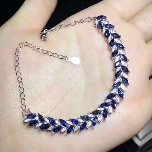 Luxurious fashion Leaf chain natural sapphire Bracelet Natural gemstone bracelet S925 silver woman girl wedding gift jewelry