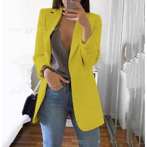 Ladies' casual middle coat with lapel slim open front outdoor work coat with open front coat jacket with blusher for women