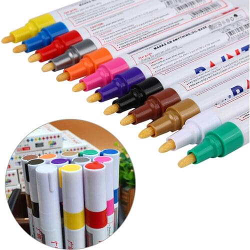 1Pc Oily Marker Pen Waterproof 12 Colors Car Tyre Tire Tread CD Metal Acrylic Permanent Paint Marker Sewing Supplies