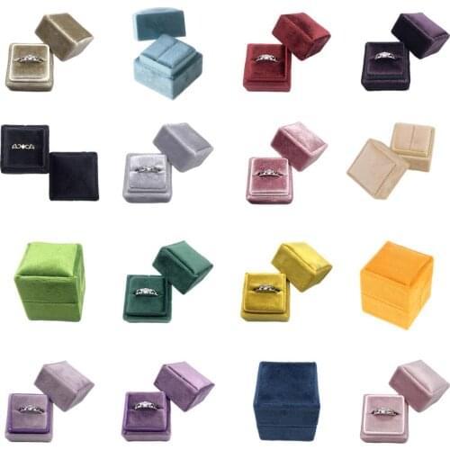 16 Color Velvet Single Ring Box Square Wedding Ceremony Ring Box with Detachable Lid