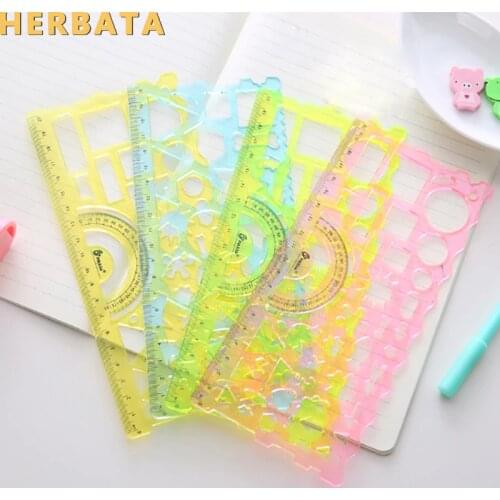 2Pcs/lot Candy Color Multifunction Ruler Geometric Drawing Template Learning Tool Set Stationery School Office Painting Supply
