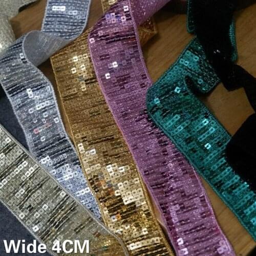4CM Wide Glitter Handmade Beading Sequins Embroidered Lace Fabric Ribbon Webbing Dress Guipure Applique On Clothes DIY Material