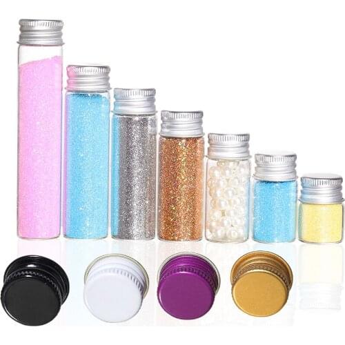 5pcs 5/6/8/10/12/15/20/25/35ml Small Glass Bottles with 3 Color Aluminium Lids Small Mini Glass Jars Storge Bottles Vial