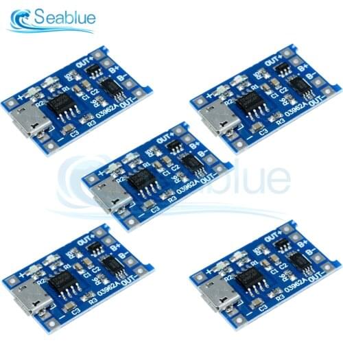 5Pcs Micro USB 5V 1A 18650 TP4056 Lithium Battery Charger Module Charging Board With Protection Dual Functions 1A Li-ion