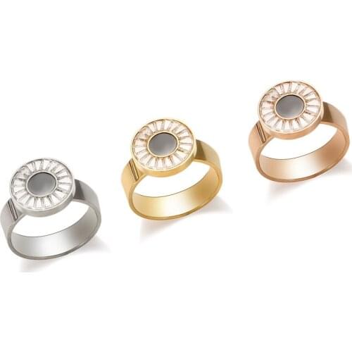 6mm Fashion Black Shell Square Crystal Sun Flower Rings Titanium Steel Finger Ring For Women Men Couple Wedding Party Jewelry