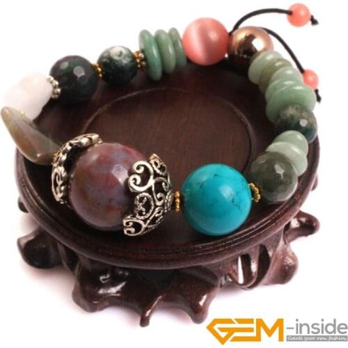 Assort Stone Beads Natural stone Adjustable Elastic Bracelet Jewelry For Women 7 Inches ! Wholesale