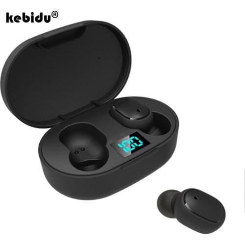 Kebidu TWS Bluetooth 5.0 wireless earphones LED display hands-free E6S noise-canceling phone earphones with microphone earplugs