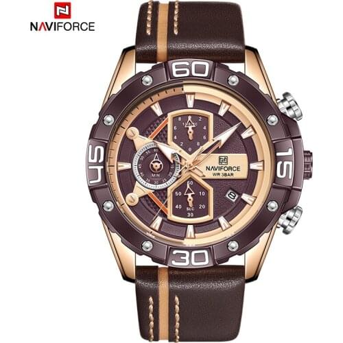 NAVIFORCE Top Brand Luxury Chronograph Quartz Wrist Watch For Men Sports Watches Military Male Clock Genuine Leather Waterproof