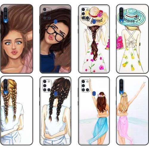 Black tpu Case For Samsung Galaxy A50 50S A30S A10 A11 A21S A31 A41 A51 A71 M21 S10 LITE Girls Brunette Blonde Best Friends BFF