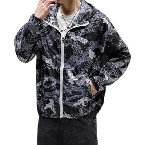 Hot Sale Printing Windbreaker Jacket Mens Autumn Outdoor Hooded Jacket Men Large Size Windbreaker Zipper Jacket Brand Clothing
